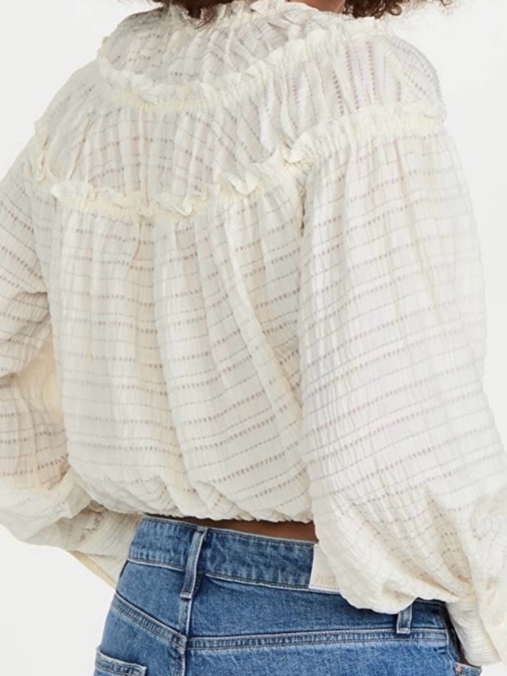 Free People Hailey Ivory Striped Ruffle Blouse Long Sleeve - Picture 2 of 5